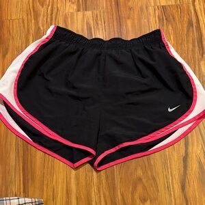 Nike Women’s Black Athletic Shorts with Pink and White Accents